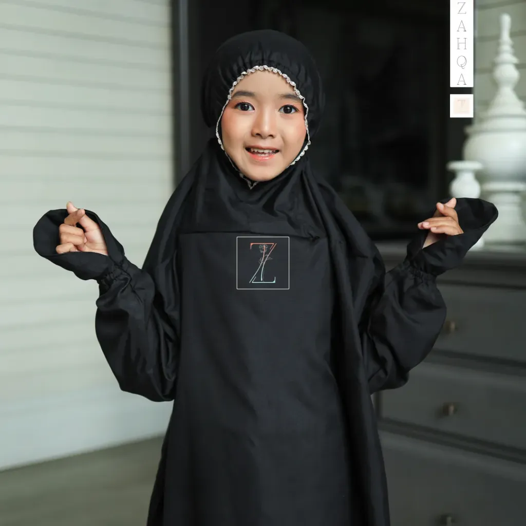 ZAHQA - Mukena Terusan Anak SD 1-3 Abaya Hadramaut Katun Micro Premium Polos Renda Gipper Atiqa