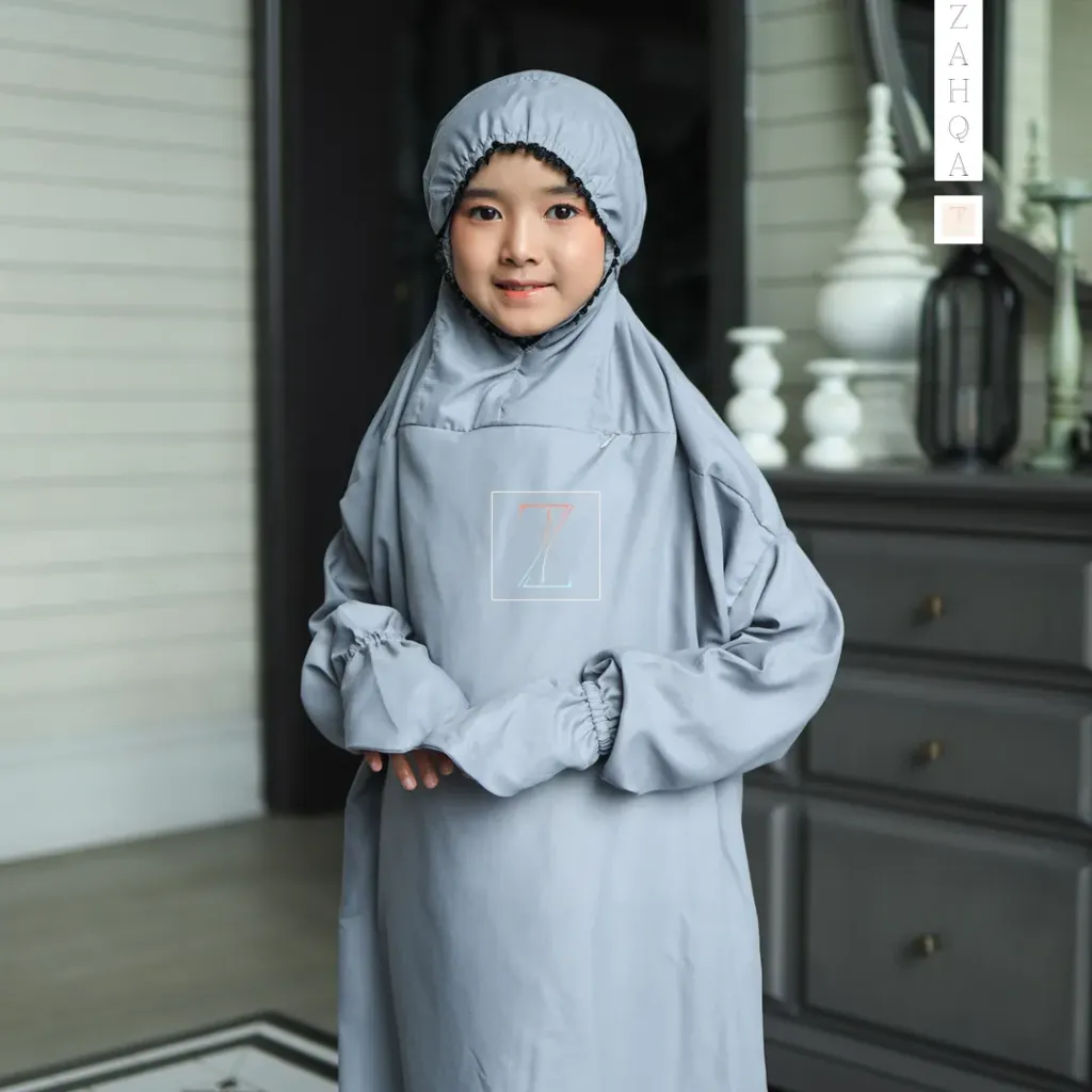 ZAHQA - Mukena Terusan Anak Remaja SD 4-6 Abaya Hadramaut Katun Micro Premium Polos Renda Gipper Hayati
