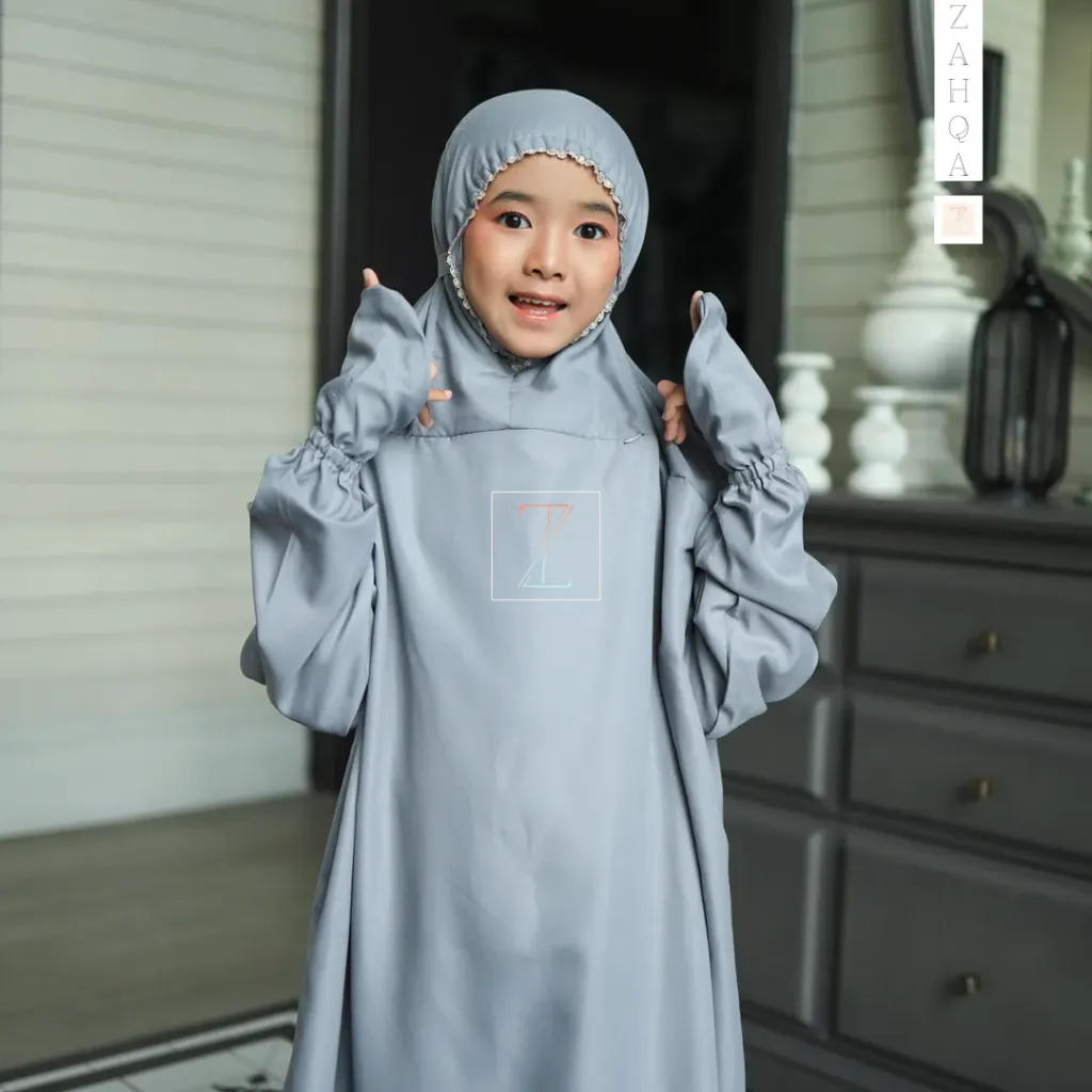 ZAHQA - Mukena Terusan Anak Remaja SD 4-6 Abaya Hadramaut Katun Micro Premium Polos Renda Gipper Hayati