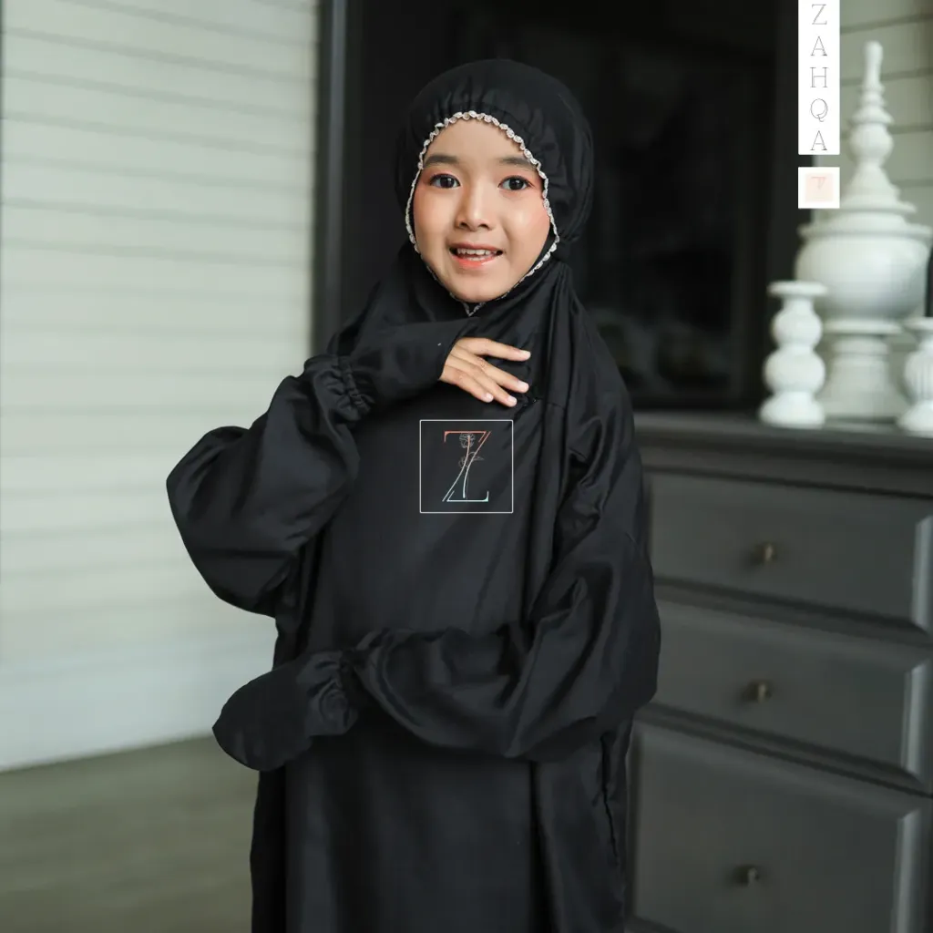 ZAHQA - Mukena Terusan Anak Remaja SD 4-6 Abaya Hadramaut Katun Micro Premium Polos Renda Gipper Hayati