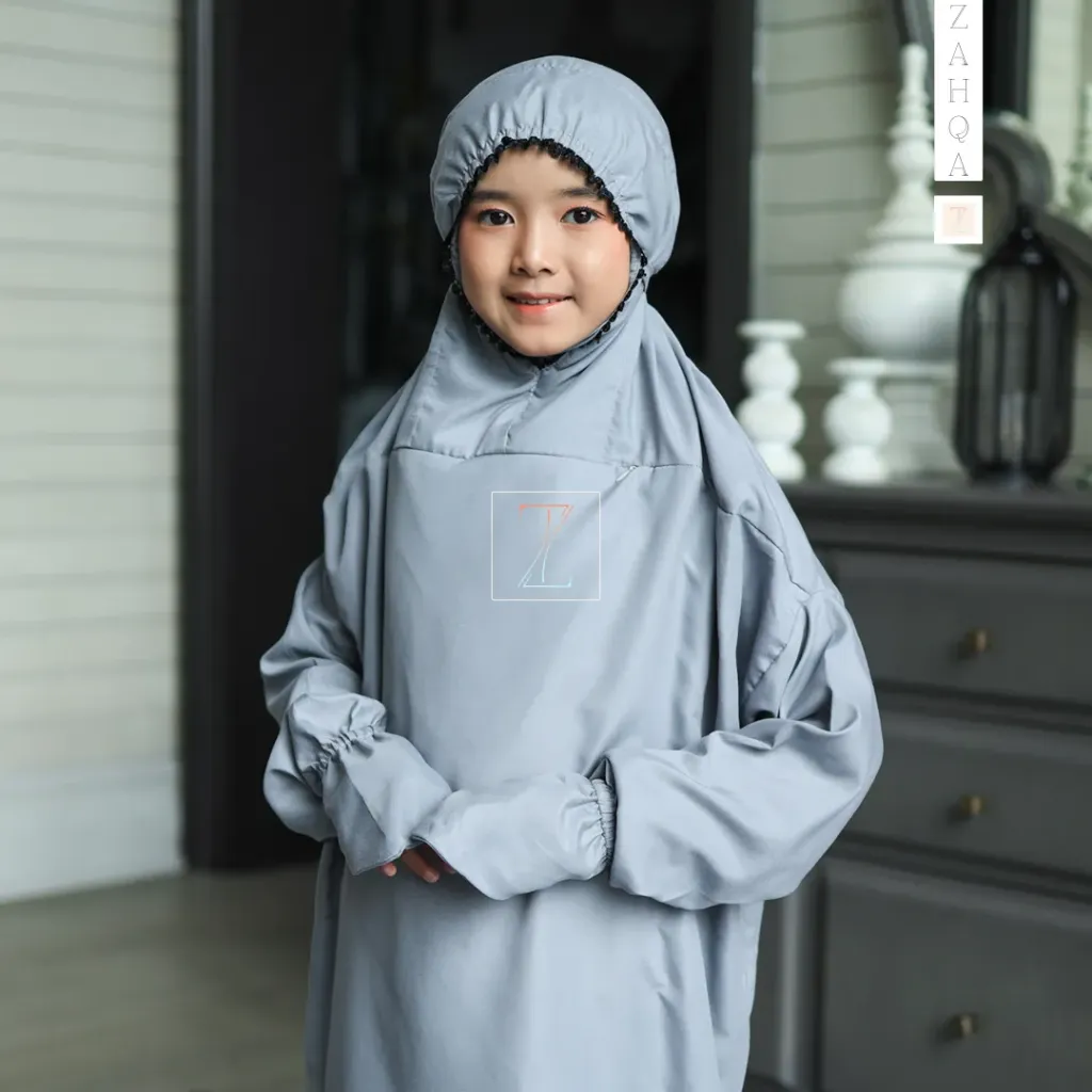 ZAHQA - Mukena Terusan Anak SD 1-3 Abaya Hadramaut Katun Micro Premium Polos Renda Gipper Atiqa