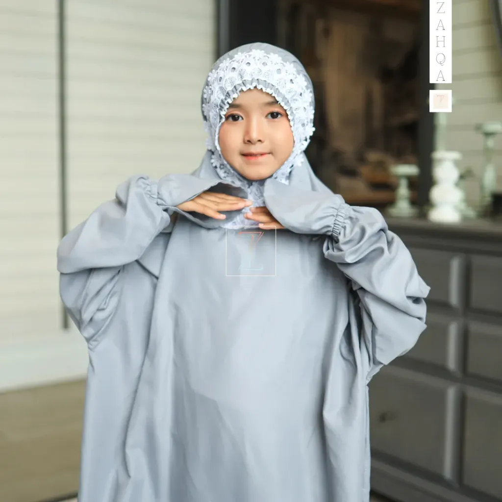 ZAHQA - Mukena Terusan Anak Remaja SD 4-6 Abaya Hadramaut Katun Micro Premium Polos Renda Gipper Kiffa