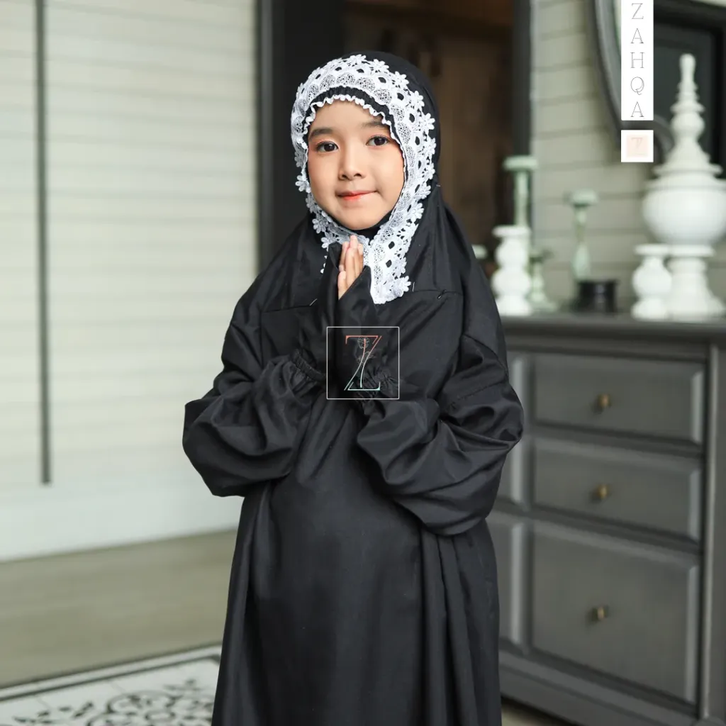 ZAHQA - Mukena Terusan Anak Remaja SD 4-6 Abaya Hadramaut Katun Micro Premium Polos Renda Gipper Kiffa